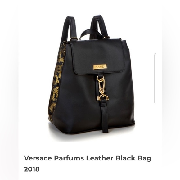Versace Bags Versace Parfums Black And Gold Leather Backpack Poshmark
